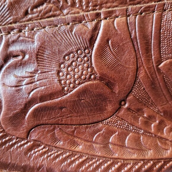 American Leather Co Embrossed Brown Shoulder Handbag - Picture 9 of 16